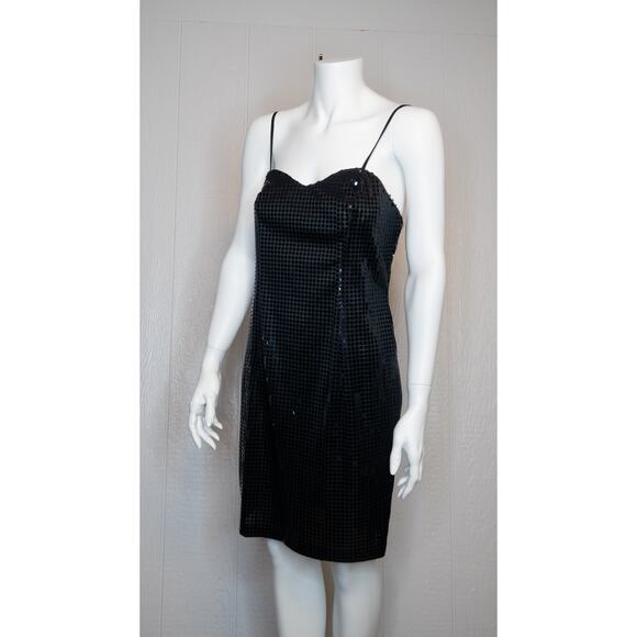 VINTAGE '90s "Bianca" Black Sequin Mini Dress MEDIUM - Picture 5 of 9